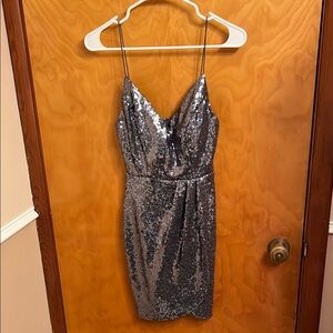 Pre-Owned B. Darlin Emerald Sequin Faux Wrap Dress Junior Size 3/4